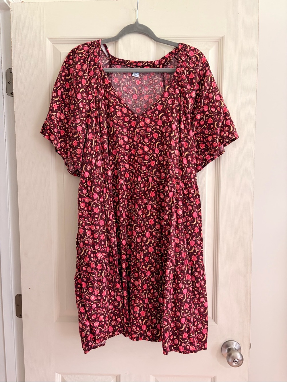 Old Navy Pink Floral V-Neck Short Sleeve Mini Dress Womens Size 2XL